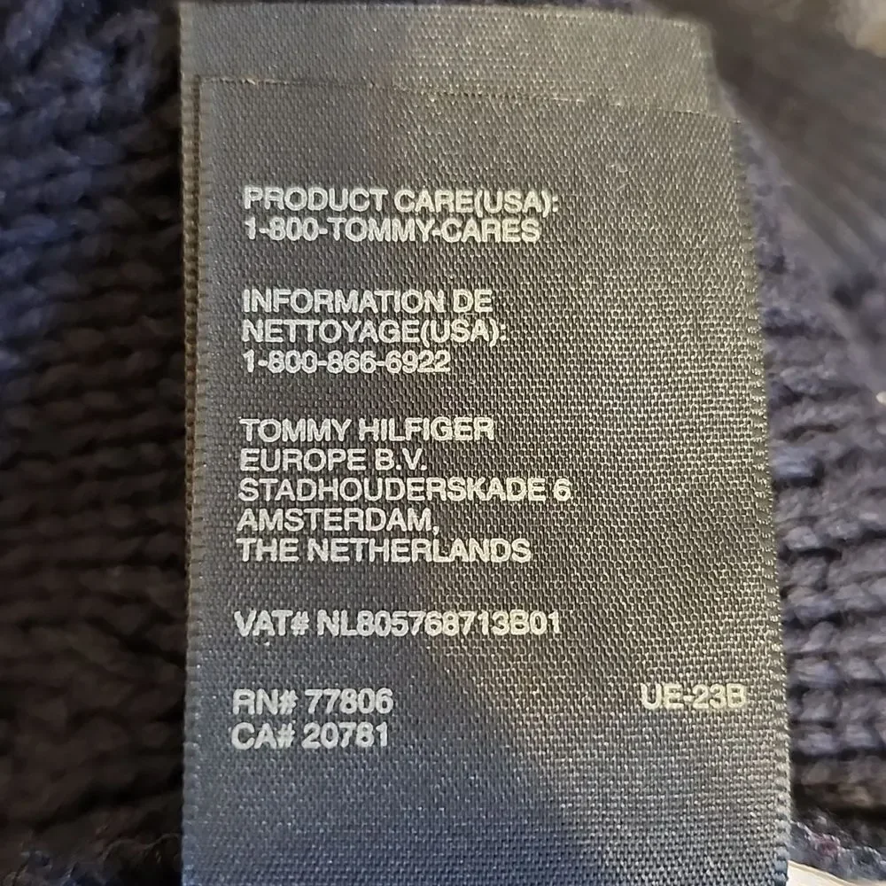 Tommy Hilfiger navy blue full zip front sweater, 60% cotton, size XL